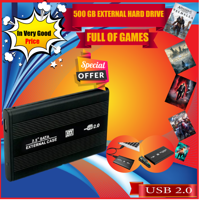 Laptop 500 Gb External Hard Disk Drive With 2.0 Case And Full Of Games