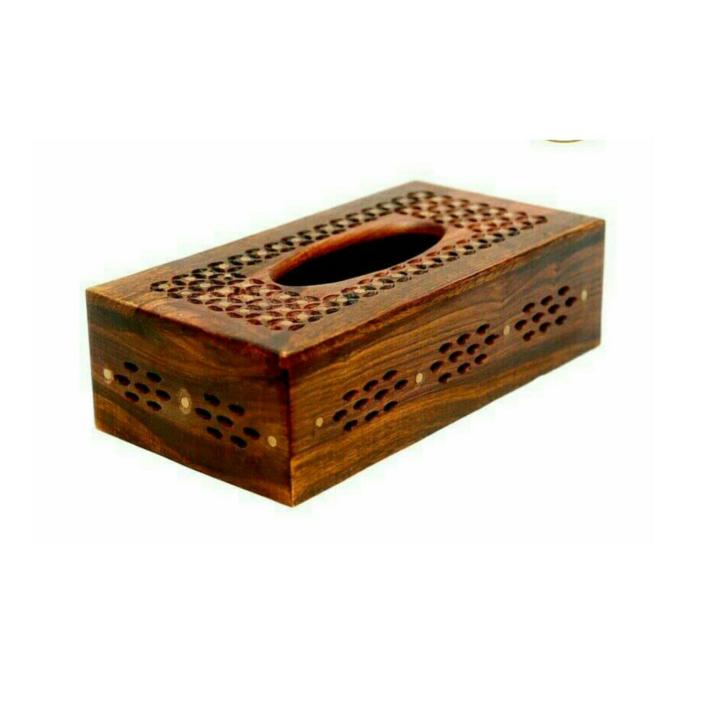 Wooden Rectangular Tissue Box - Hand Crafted Wooden with Floral Design