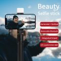 4 in 1 Wireless Selfie Stick R1S Tripod Stand (WITH LED LIGHT) Foldable Mini Selfie Light Detachable Bluetooth Shutter| Remote Control For All Mobile Phone Extendable With Charging Cable | For Tiktok Youtube Vlogging Photography. 