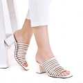 Women Step into style strappy block heels Slipper featuring elegant white, black, and beige straps, perfect for formal, party, and everyday chic wear. 