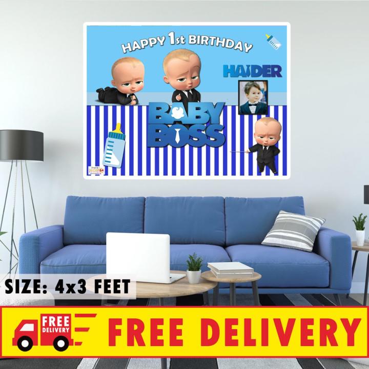 Happy Birthday Party Backdrop Boss Baby Blue Theme Printed On Panaflex