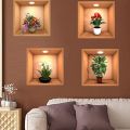 Pack of 4 Removable Self-Adhesive Wall Stickers - Home Decor Decals with Plants, Flowers - Western Wall Art for Living Room and More. 