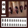 24pcs y2k Cool False Nail Tips Ins Gold Foil Retro Red Nails Manicure Set Almond False Nail Patch for Girl Women Wearable. 