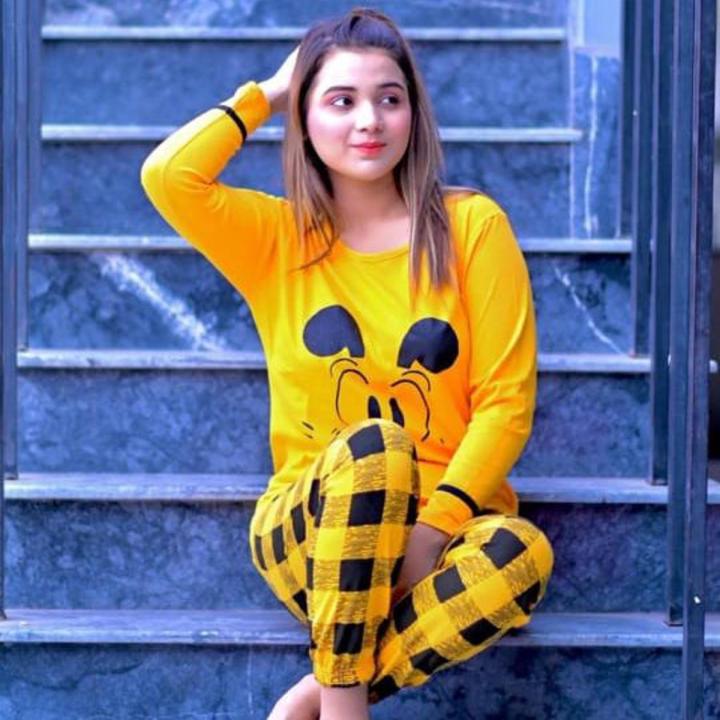 Yellow Colour Bunny Printed Design Sleeves T-Shirt and Pajama