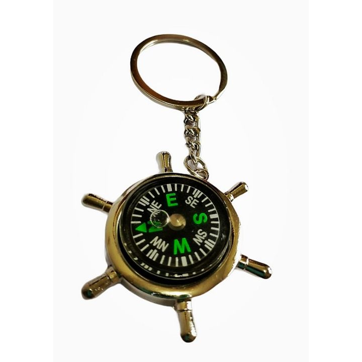 Metal Ship Wheel Keychain Keyring with NEWS Direction Dial - Main Image
