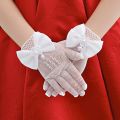 Elegant Mesh Bow Wedding Flower Girls Gloves Birthday Ceremony Party Lace Pearl Child Girl Princess Gloves. 