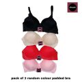 Pack of 3 Soft Foam Padded Bras - Skin, Black, Pink Colors for Women & Girls. 