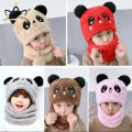 Beanie Cap Neck Warmer Beanie| Wool Caps For Kids Winter Thicken Warm Kids Hat Scarf All-in-one  color Fleece Boys Girls Cap Beanie Cute Cartoon Panda Toddler Children Hat Bonnet. 