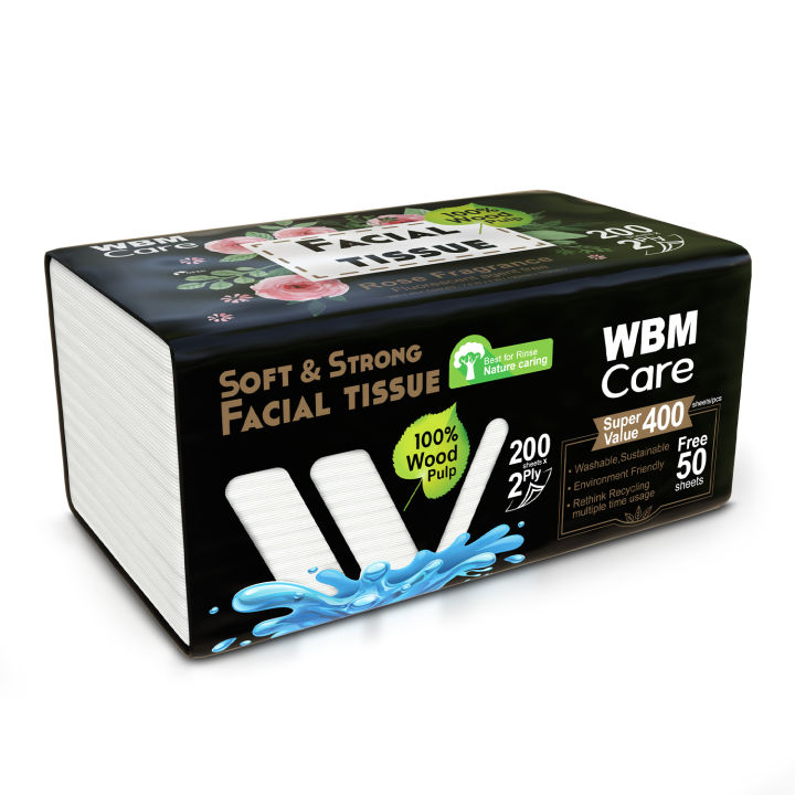 WBM Facial Tissue Paper Rose Fragrance - 400s - 2Ply | Super Soft Tissues