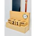 Wooden Calendar Forever with Clock, Pen Holder and Visiting Card Holder. 