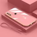 For Huawei P30 Lite Cover with Wrist Strap Fashion Shiny Plating Square Bumper Girls Phone Case Soft TPU Silicone Shockproof Protective Back Cover. 