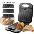 Professional 3 in 1 Multi Plates 4 Slices Panini Grill Sandwich Maker & Waffle Maker. 