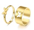 2 Pcs Butterfly Couple Rings Set Adjustable For Girls and Boys Stylish Mid Finger Rings Pack of 2. 