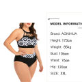 Women  Printing Backless Bikini Top Fashion High Waist Plus Size Plain Thong Two Piece Set. 