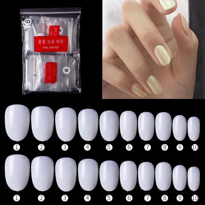 500Pcs False Acrylic Round Nails Art Tips UV Fake Nail Manicure Tools