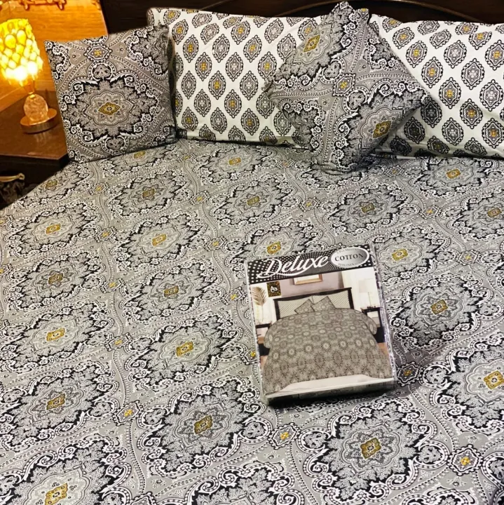 5%20Pc%20Pure%20Cotton%20Bedsheet%20With%202%20Pillow%20Cover%20&%201%20Cuaion%20Cover%20King%20Size%20Double%20Cotton%20Bedsheet%20-%20Image%202