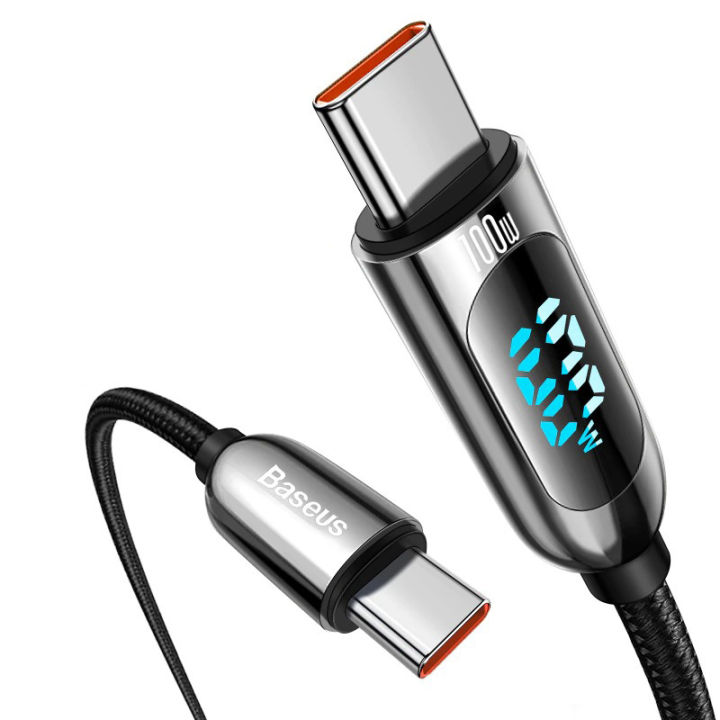 Baseus USB Type C to Type C Cable with LED Display,  PD 100W Nylon Braided USB C to USB C Cable for Samsung/Huawei/Tabs/Laptops