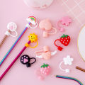 Cute silicone straw cover dustproof glass stainless steel straw cap accessories cartoon universal food grade non-disposable. 
