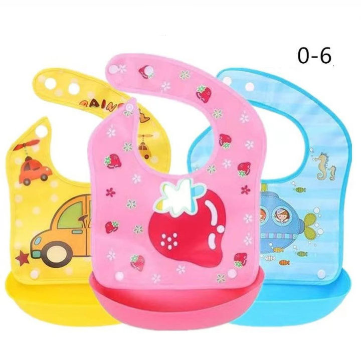 Newborn Baby Silicone Tub Waterproof Baby Bibs, with Bowl Pocket for Toddlers Cartoon Bib