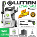 LUTIAN - LT306-1400B -110 BAR HIGH CAR PRESSURE WASHER - 1400 WATTS - AUTO START - SELF PRIMING - PORTABLE - 2 IN 1 GUN ( LONG & SHORT). 