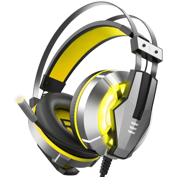 EKSA E800 Gaming Headphone Custom-Built Driver 360° Omnidirectional Retractable Mic With Yellow LED Light – Yellow Headset