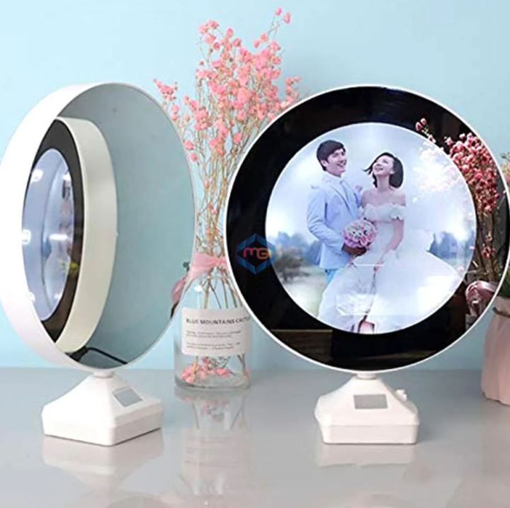 3 in 1 Magic Mirror LED Photo Frame With LED Light Round Shape Imported Quality With Your Picture Display  (Mirror+Photo frame+ LED Light )