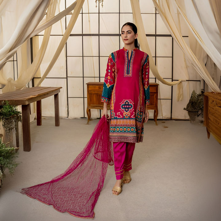 Sunaina Textile Unstitched 3 Piece Suit Fabric: Malai Lawn for Women and Girls - Collection: VOL38 - Designcode:3511