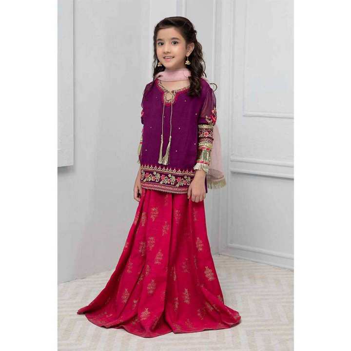 Kids Wedding Collection 3Pcs Unstitched Fancy Wedding Party Wear Little Girl Dress in Chiffon Jc 32 Daraz.pk