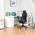 Home Office L-Shaped Computer Desk Workstation w/ Storage Shelves Drawers, White. 