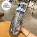 2 Liter Plastic Water Bottle With Straw Large Travel Portable Bottle Sports Fitness Cup Big Cup Universal. 