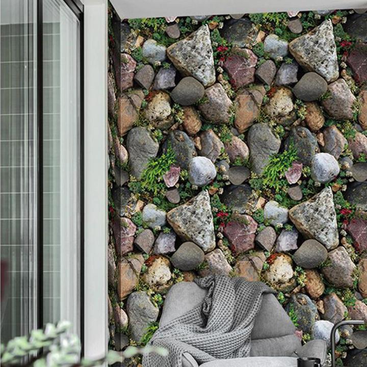 3D Stone Rock Grass Wallpaper TV Background Decal Living Room Cafe Decor Sticker