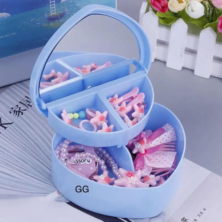 Heart Shape Cute Princess Jewellery Box for Baby Girls Makeup Box with Mirror for Girls