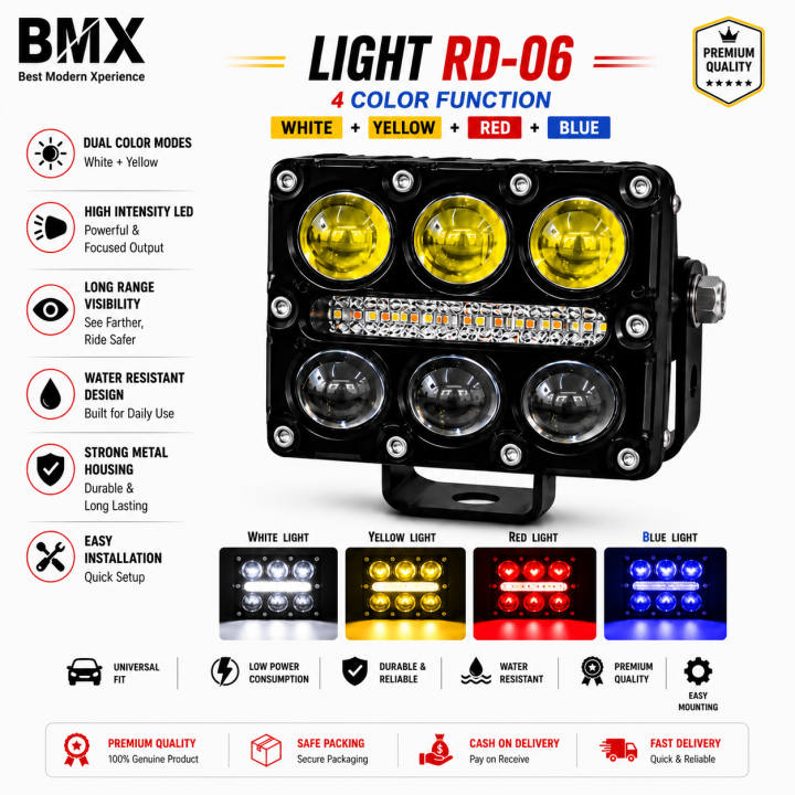 Fog Light 6-Lens LED - Ultra Bright Dual Color Yellow/White, Flash Mode ...