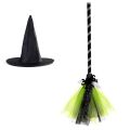 2Pcs Halloween Party Witch Broom Plastic Witch Broomstick Kids Broom Props Witch Hat For Halloween Cosplay Costume Party Decor. 