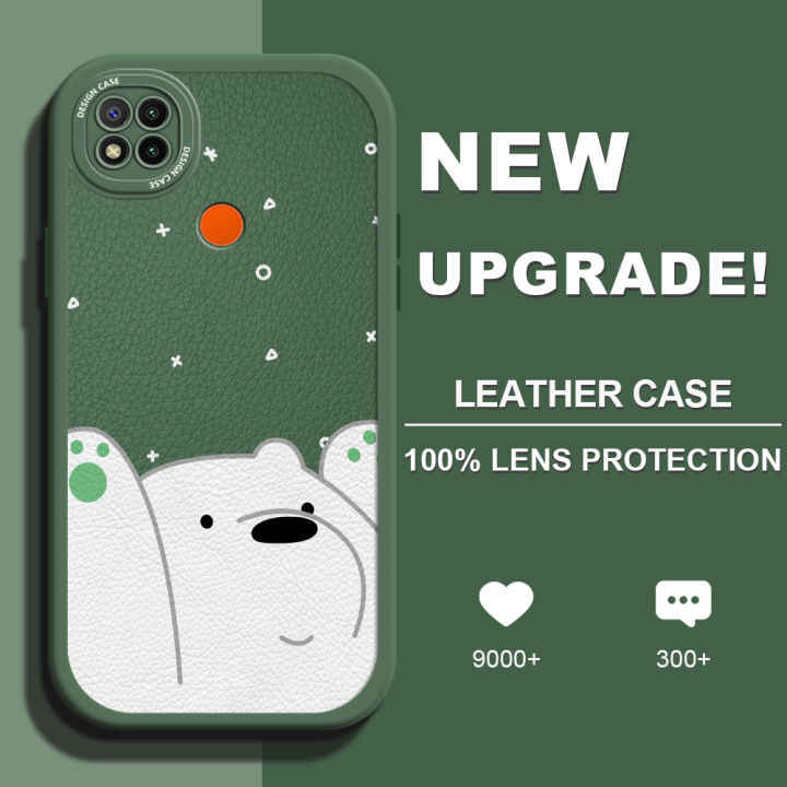 AMORVOR for Redmi 9C  /  Rredmi 10A Back Cover Ice Bear Panda PU Leather Case Soft Silicone Edge Phone Cases