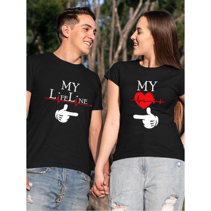 Pack of 2 Life Line Couple Tshirts For Men And Women Daraz.pk