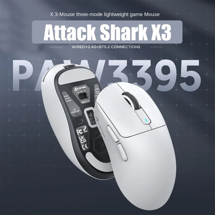 Attack%20Shark%20X3%20Lightweight%20Wireless%20Gaming%20Mouse%20with%203%20Mode%202.4G%20USB-C%20Wired%20Bluetooth%2026K%20DPI%20PAW3395%20Optical%20Sensor%20for%20PC/Laptop/Win/Mac%20-%20Image%202