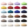 Women Girls Winter Warm Faux Wool Beret French Artist Beanie Hat Cap Red Black Purple Pink Orange Kawaii Flat Top Caps Warmers. 