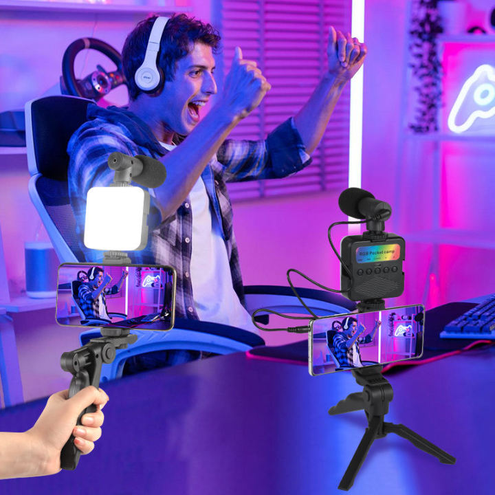 Vloging%20Video%20Making%20AY49%20for%20Smartphone%20and%20Camera%20Vlogging%20Video%20Making%20Kit%20RGB%20Studio%20Kits%20Video%20Recording%20Photography%20Suit%20with%20Microphone%20LED%20Fill%20Light%20Mini%20Tripod%20Kit%20With%20Remote%20-%20Image%209