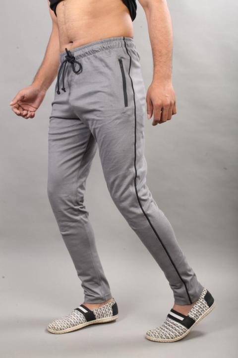 Grey Cotton Side Black Stripe Trouser For Men Streetwear