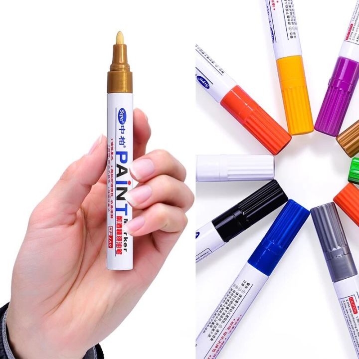10Color Waterproof Permanent Alcohol Resistant 3mm Oil Based Paint Marker Pens for Car Tire Furniture Doodle on smooth Surface Straggle Steipos