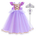 ZEBF--Rapunzal Girl Princess Dress Cosplay Tangled Halloween Birthday Party Vestido Kids Birthday Costume. 