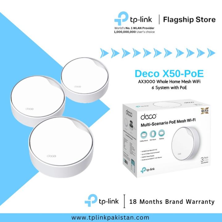 TP-Link Wi-Fi Deco X50 PoE ( 1 Pack / 2 Pack / 3 Pack ) AX3000  Dual Band Gigabit Whole Home Mesh WiFi 6 System with PoE - 18 Months Brand Warranty