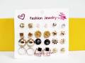 Ranaai-Earrings set of 12 pairs for girls fashion tops studs Jewellery store Assorted Multiple Stud for Women Simple Cute Ball heart butterfly CZ Studs Set Golden Tone. 