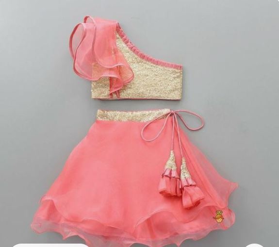 Golden Sequin Dress For Girl ( Fabric Tissue And Sequin Chamki)