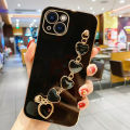 COROGI for iPhone 13 Mini Back Cover + Love Heart Bracelet Chain Luxury 6D Plating Soft Case Camera Lens Protection Square Frame Silicone Glossy Mobile Phone Cases. 
