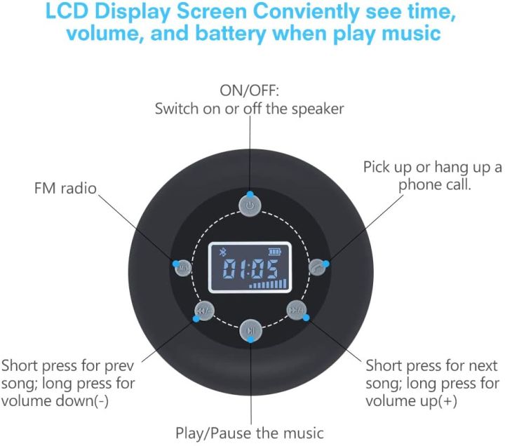 Shower%20Radio%20Bluetooth%20Speaker%205.0,%20JoyGeek%20Waterproof%20Wireless%20Bathroom%20Music%20with%20Suction%20FM%20Microphone%20Hands-Free%20Calling%2010%20Hours%20LCD%20Clock%20Display%20SD%20Card%20Play%20for%20%C3%8EPhone%20%C3%8CP%C3%81d%20Samsung%20-%20Image%205