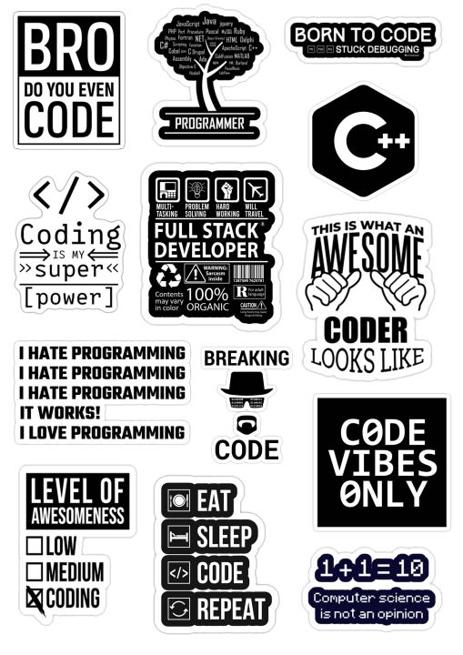 Programming Stickers for Laptop 13 Pcs Car Bike Phone Stickers