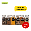 Kitchen Spice Jar Label Stickers Black Water Proof Printed | Kitchen Labels Stickers Black | Pantry label Stickers | English and Urdu | Water Proof | Optimum Size of 2 inches | Sets of 40, 60 & 100 Unique Black Label Sticker to Organize your Pantry. 