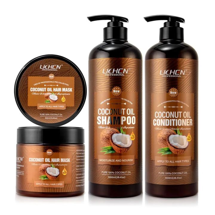 Lichen Professional Coconut Oil Shampoo and Conditioner Hair Mask Set (Pack Of 3), Sulfate Free, Paraben Free, Silicone Free, Color Safe